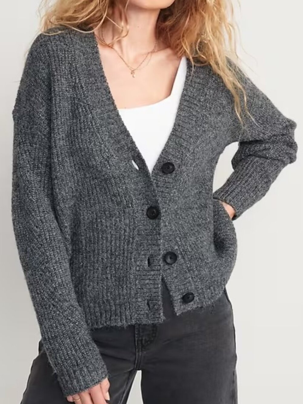 Mélange Cozy Shaker-Stitch Cardigan Sweater